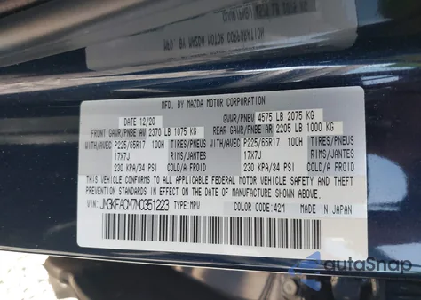 2021 Mazda Cx-5 Touring z USA, uszkodzony, nr VIN JM3KFACM7M0351223